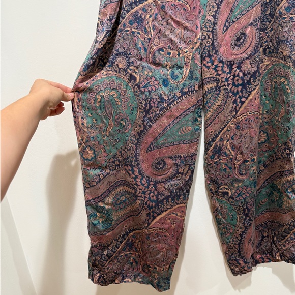VTG Victoria’s Secret 100% Silk Straight Pants Paisley Medium Large Loungewear - Picture 9 of 11